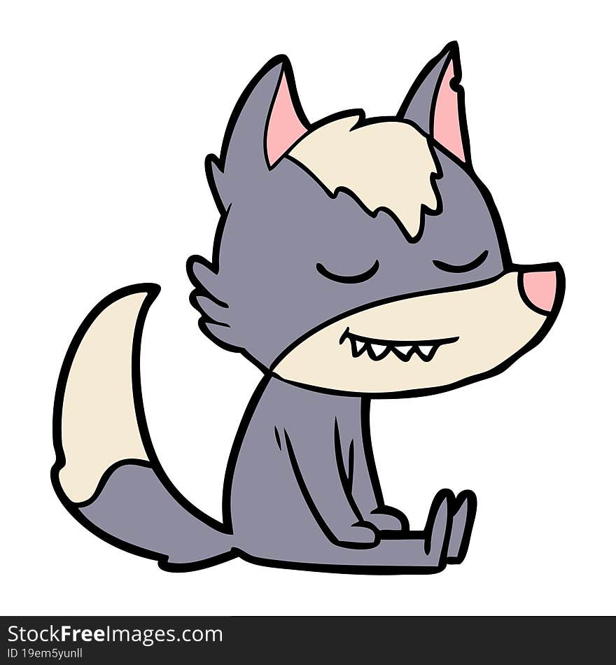 friendly cartoon wolf sitting down. friendly cartoon wolf sitting down