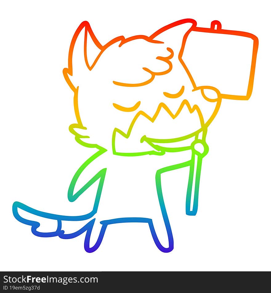 rainbow gradient line drawing friendly cartoon fox