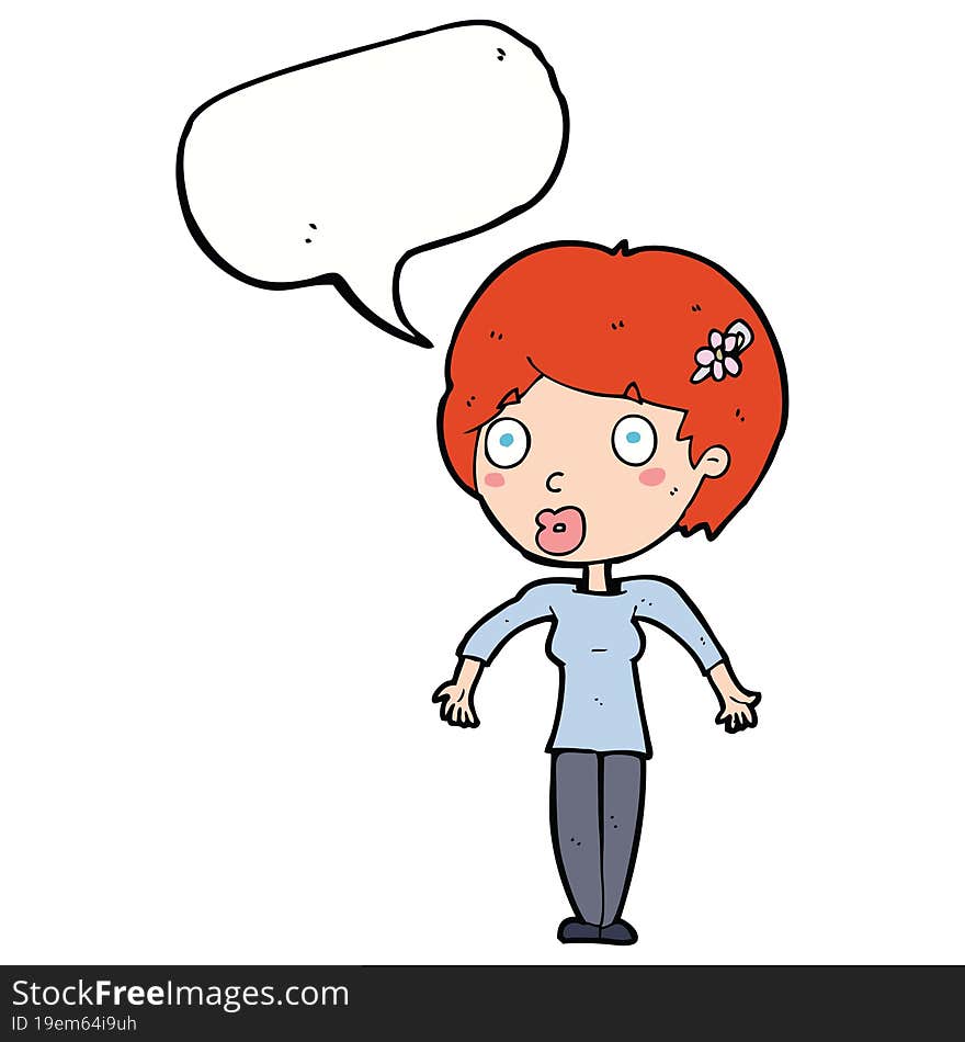 cartoon shocked woman with speech bubble