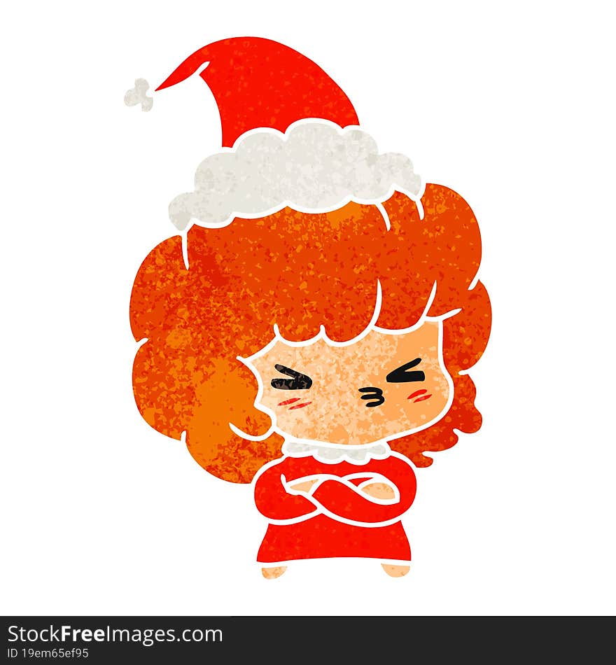 hand drawn christmas retro cartoon of kawaii girl