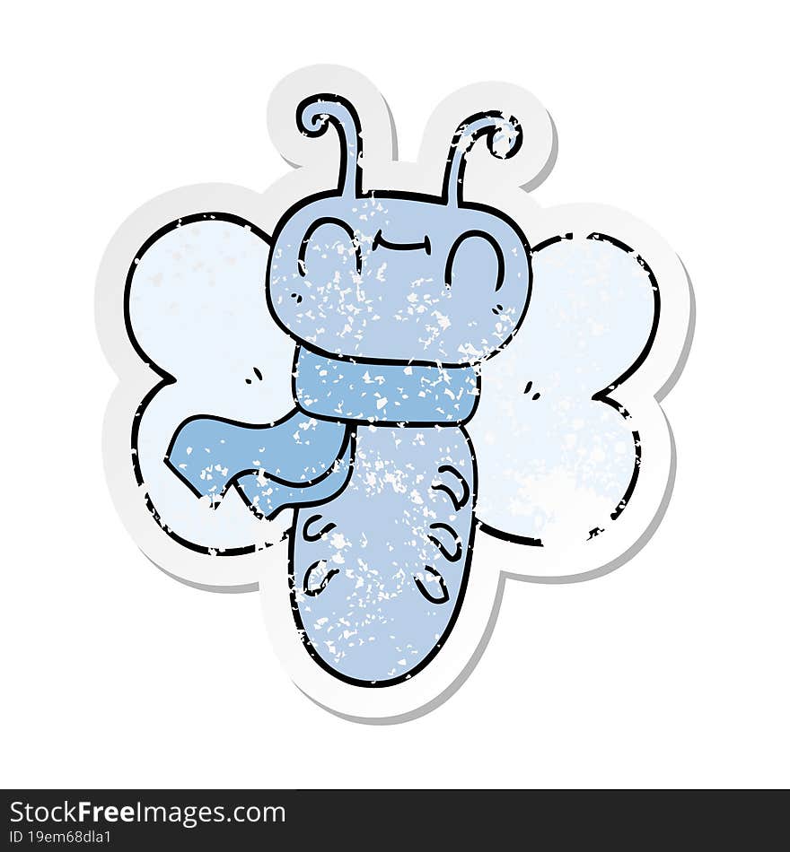 distressed sticker of a funny cartoon butterfly