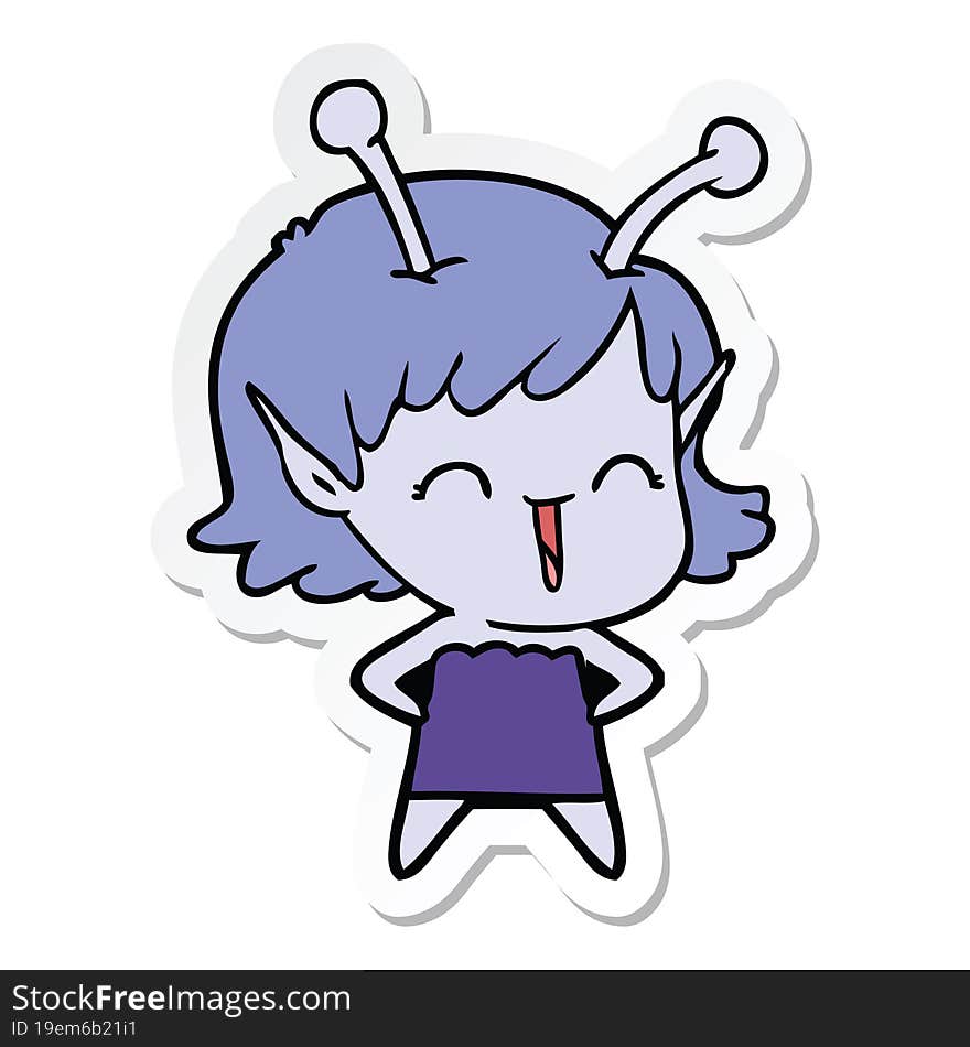 sticker of a cartoon alien girl laughing