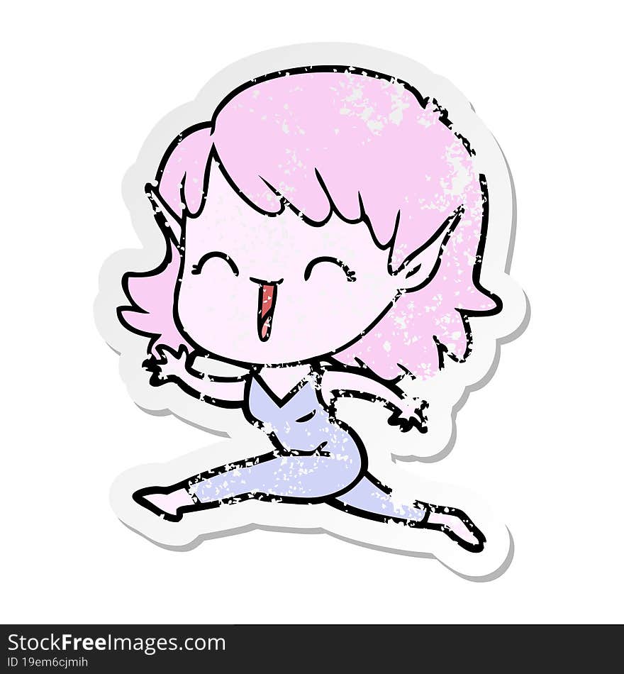 Distressed Sticker Of A Cartoon Elf Girl