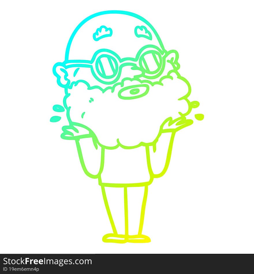 cold gradient line drawing cartoon curious man with beard and sunglasses