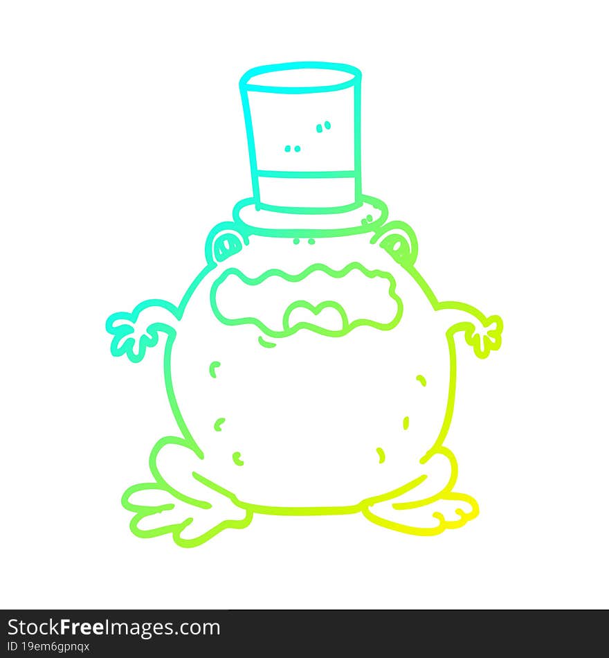 cold gradient line drawing of a cartoon toad wearing top hat