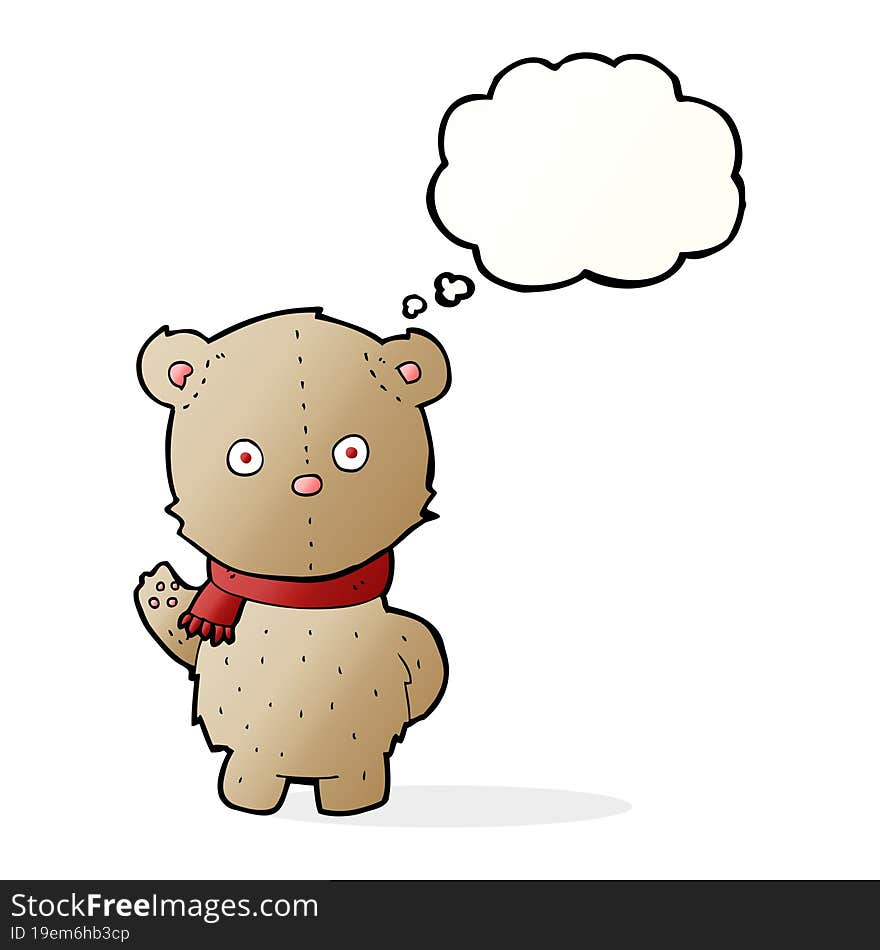 Cartoon Teddy Bear Wearing Scarf With Thought Bubble