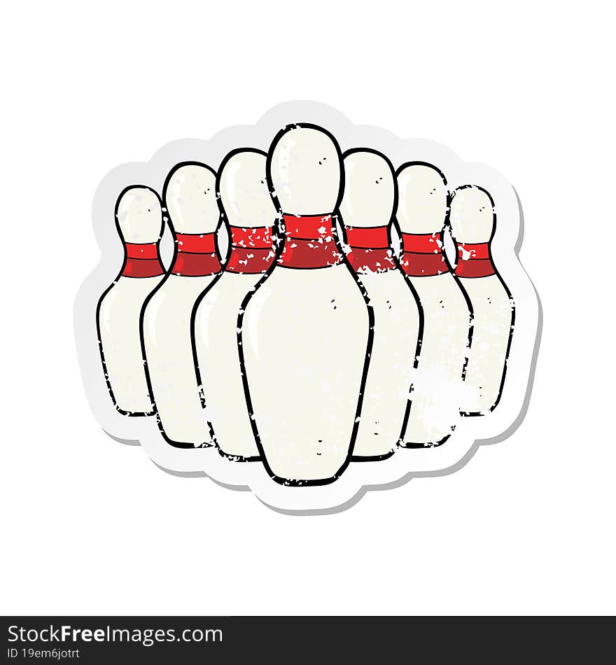 retro distressed sticker of a cartoon bowling pins