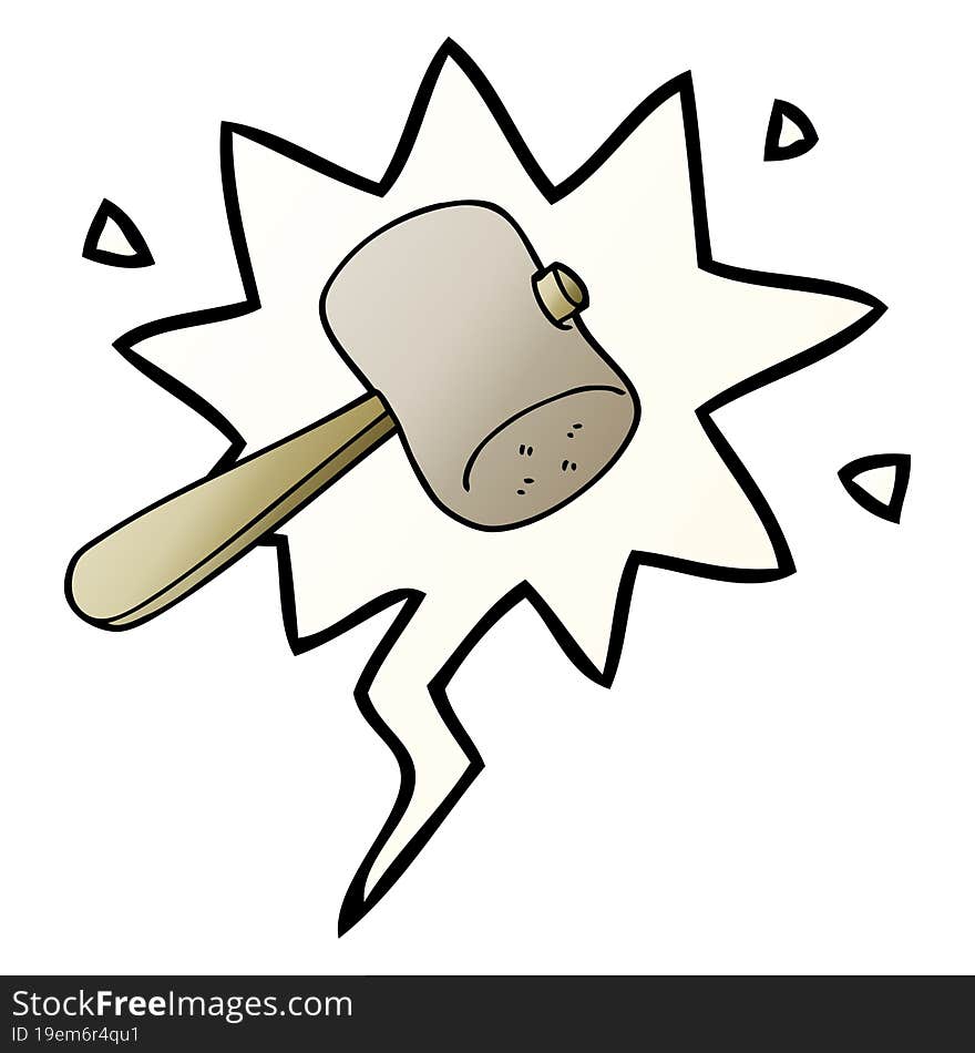 Cartoon Mallet And Speech Bubble In Smooth Gradient Style