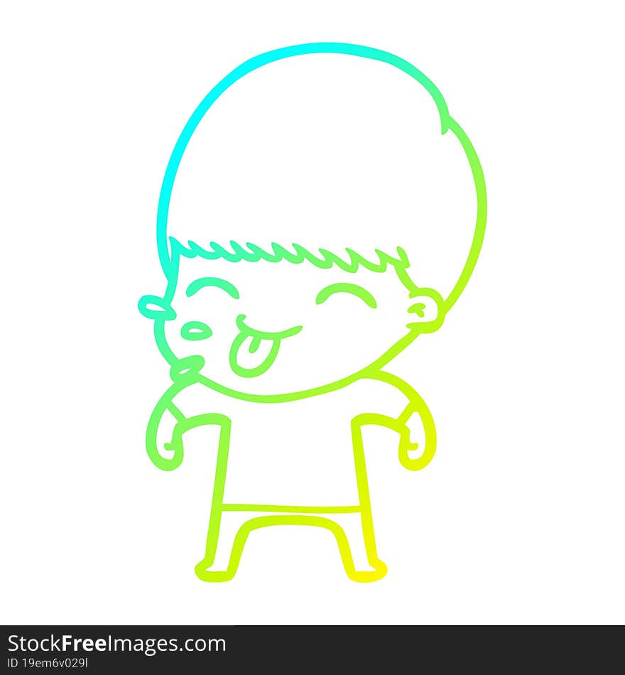 Cold Gradient Line Drawing Funny Cartoon Boy