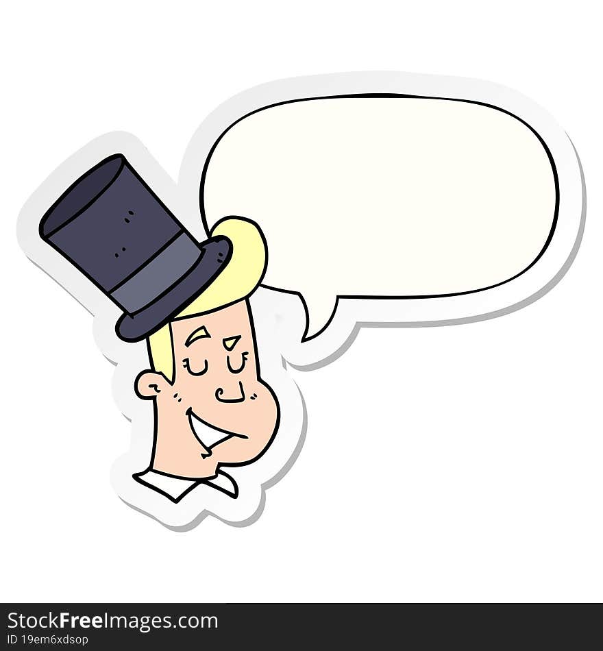 cartoon man wearing top hat with speech bubble sticker