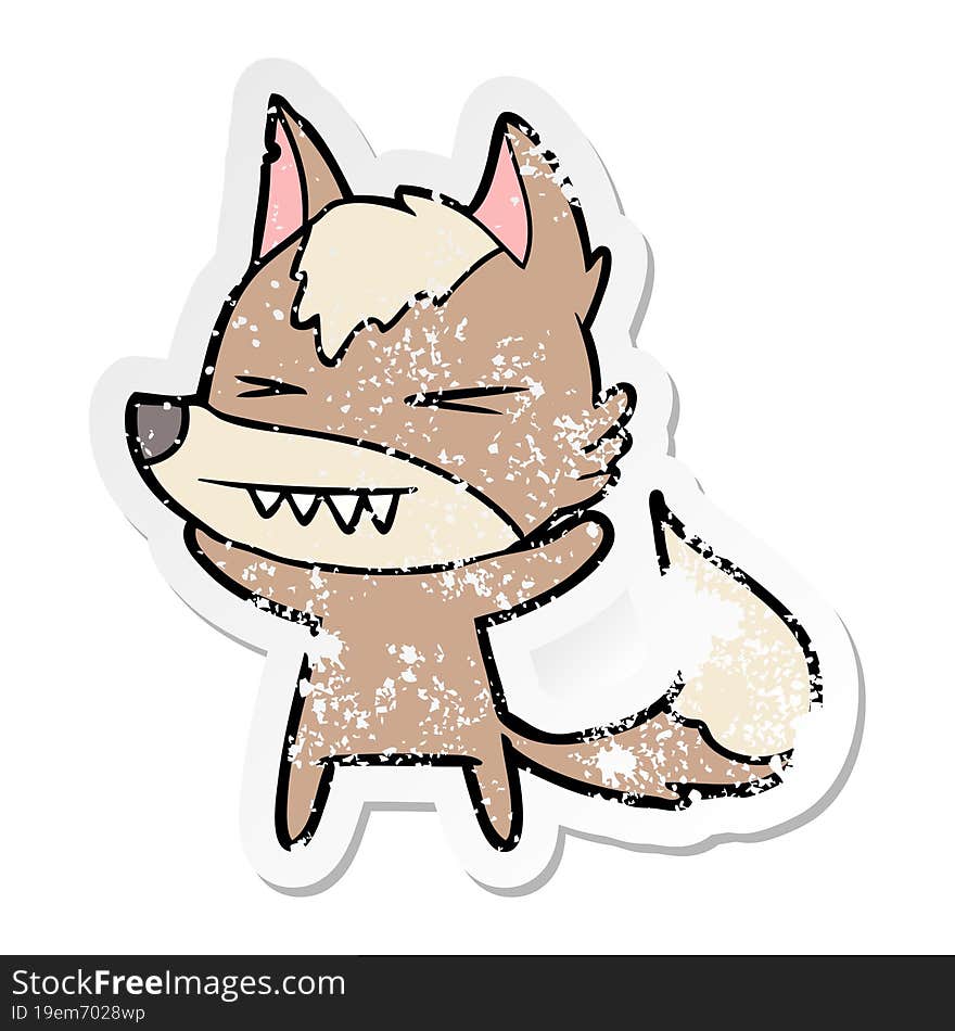 Distressed Sticker Of A Angry Wolf Cartoon