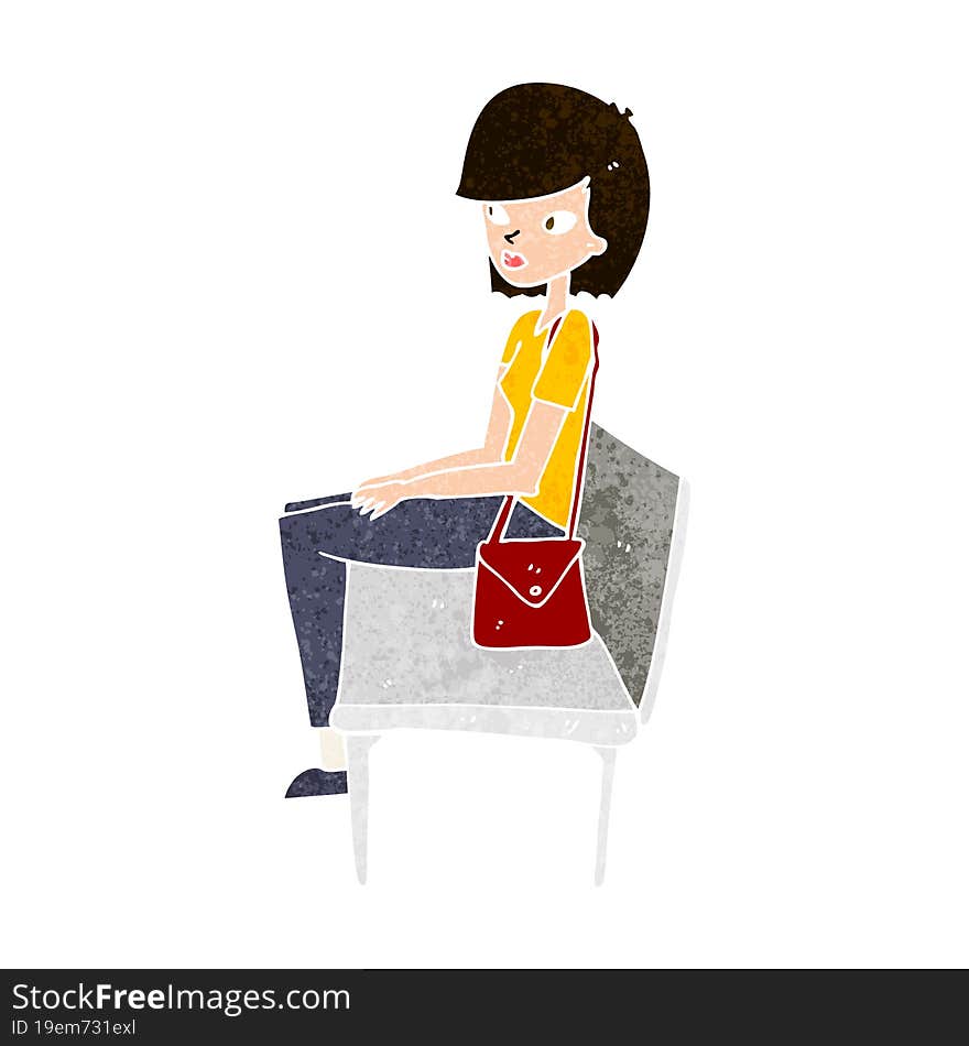 Cartoon Woman Sitting On Bench