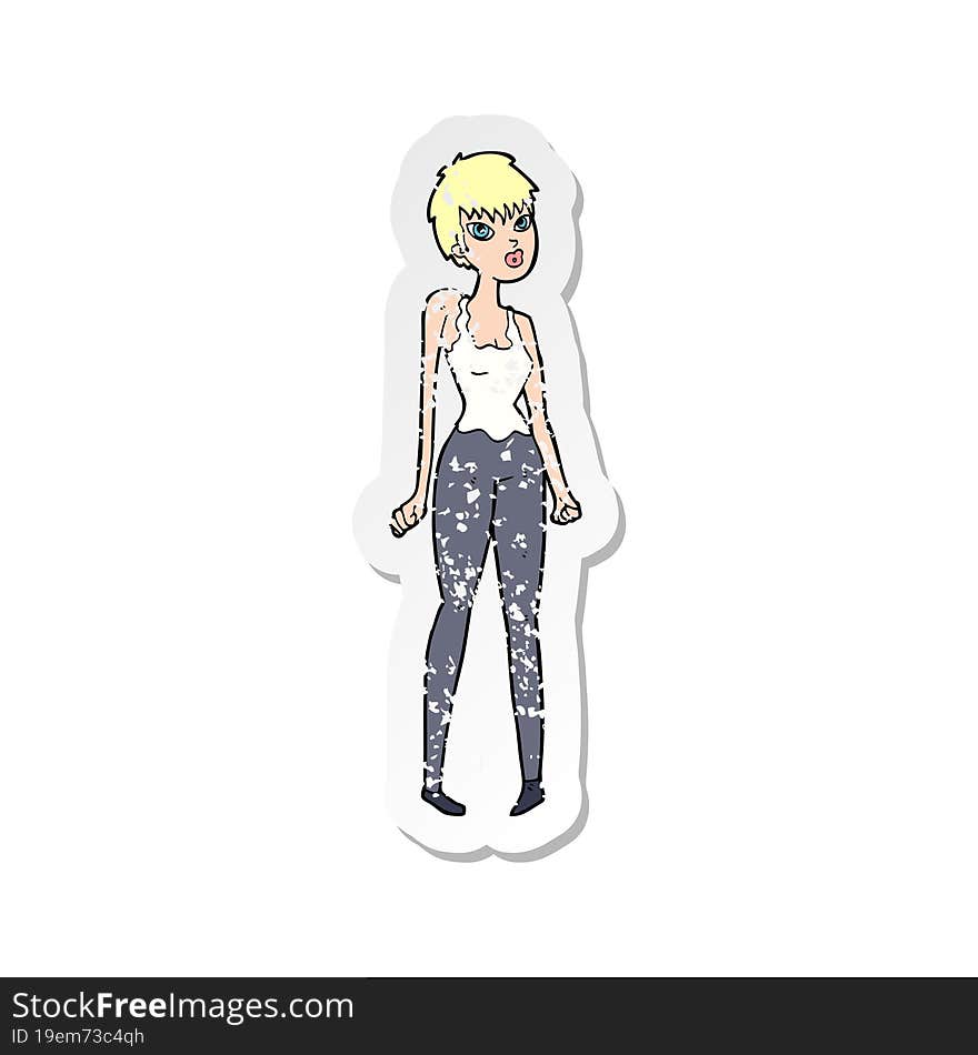 retro distressed sticker of a cartoon pretty woman