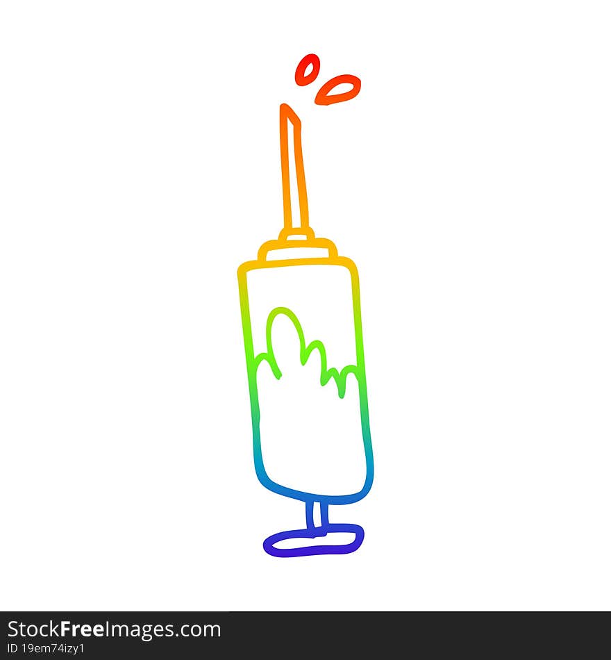 rainbow gradient line drawing cartoon needle full of blood