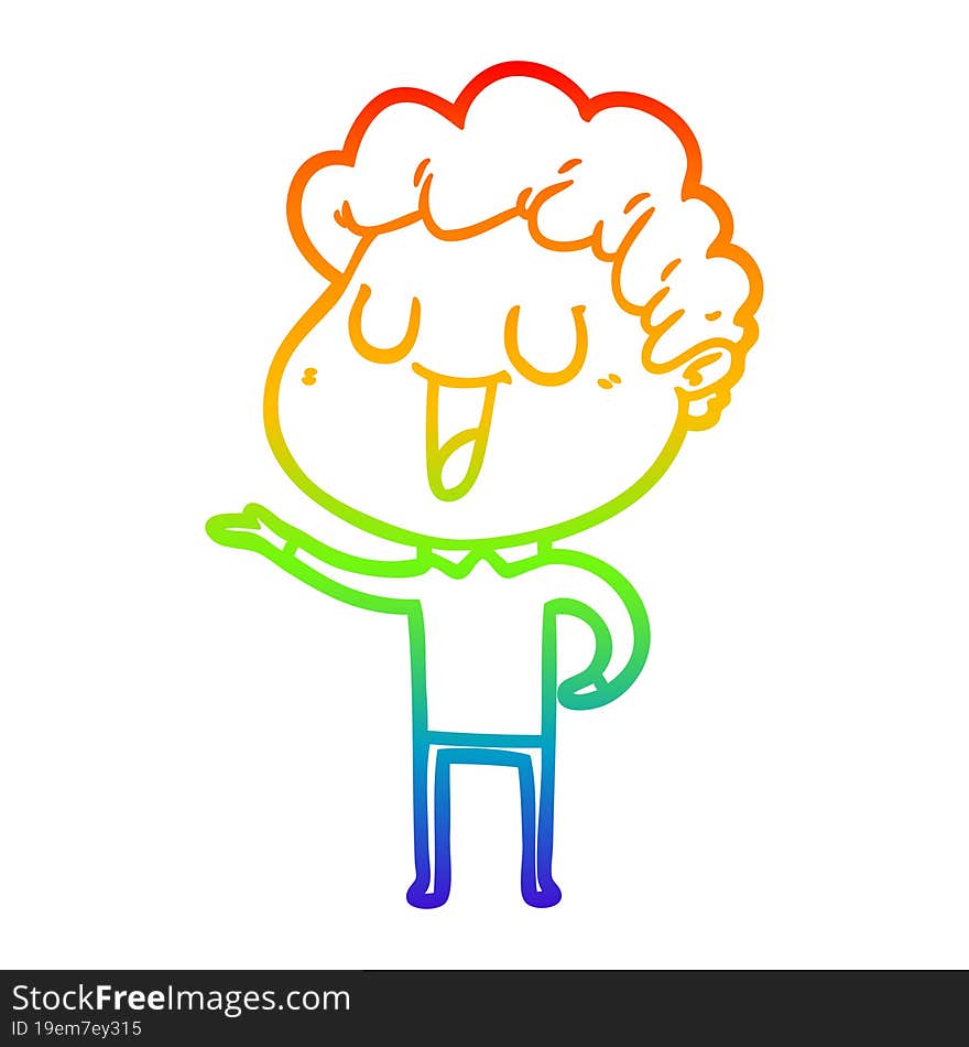 Rainbow Gradient Line Drawing Laughing Cartoon Man