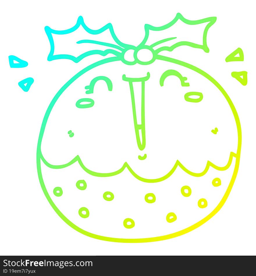 cold gradient line drawing cute cartoon christmas pudding