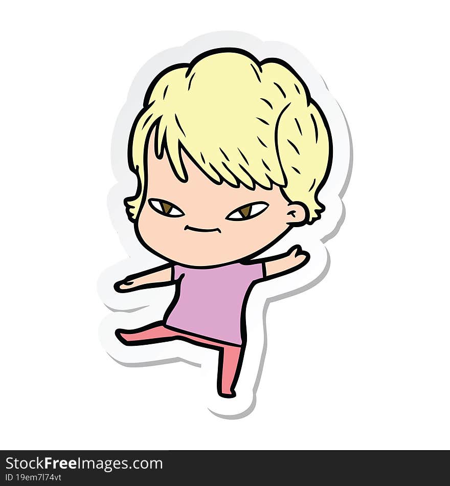 sticker of a cartoon happy woman