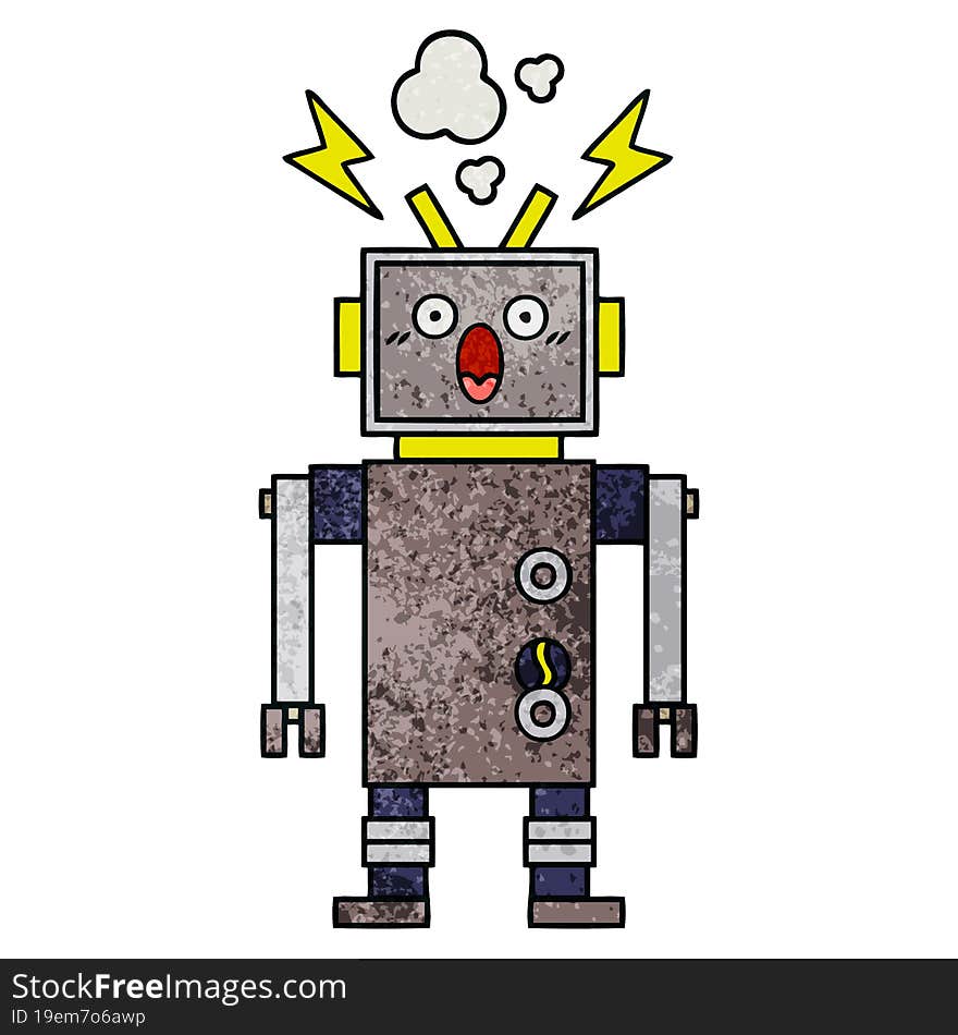 retro grunge texture cartoon malfunctioning robot