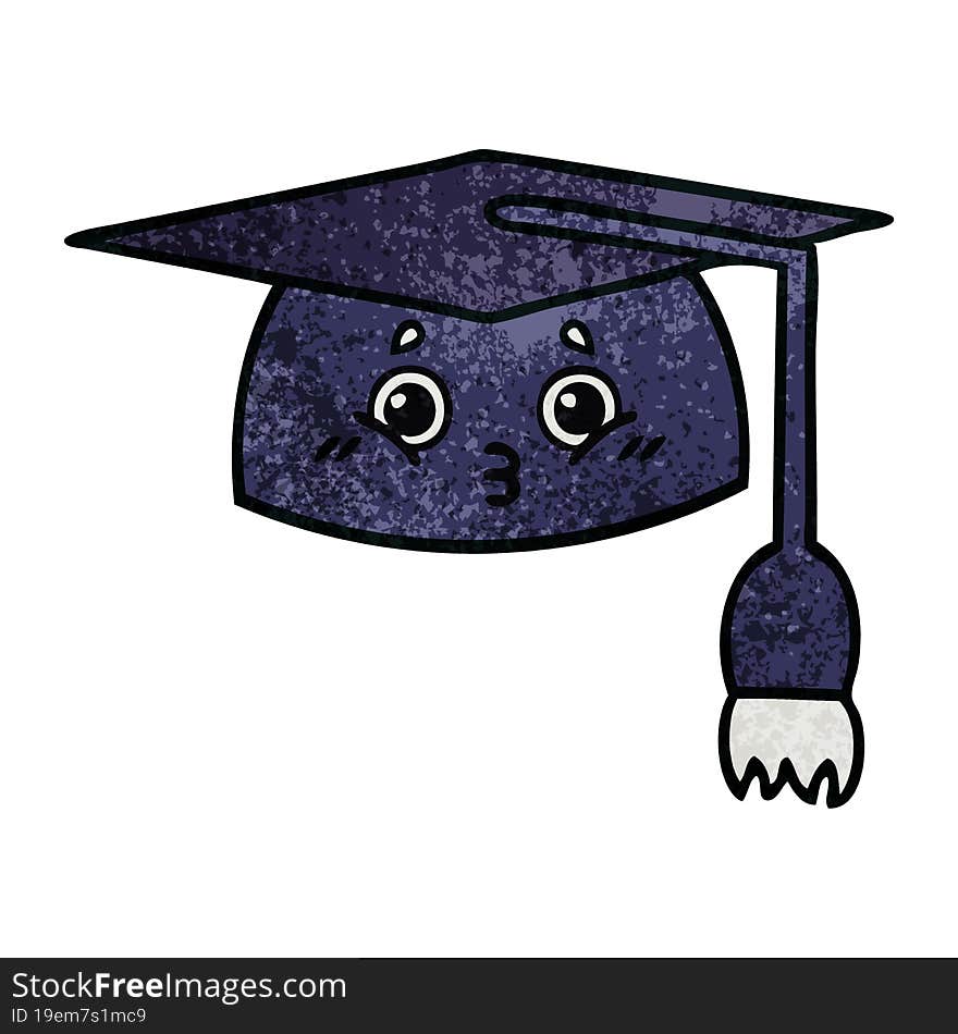 retro grunge texture cartoon of a graduation hat