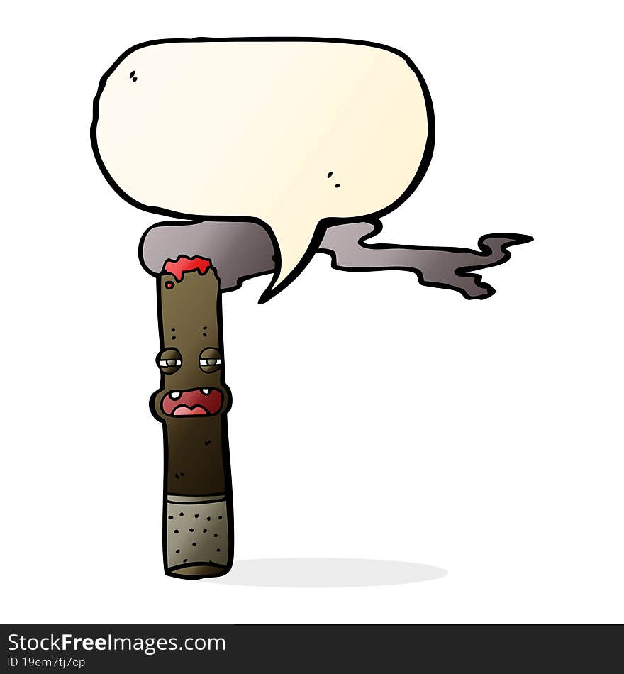 cartoon cigar character with speech bubble