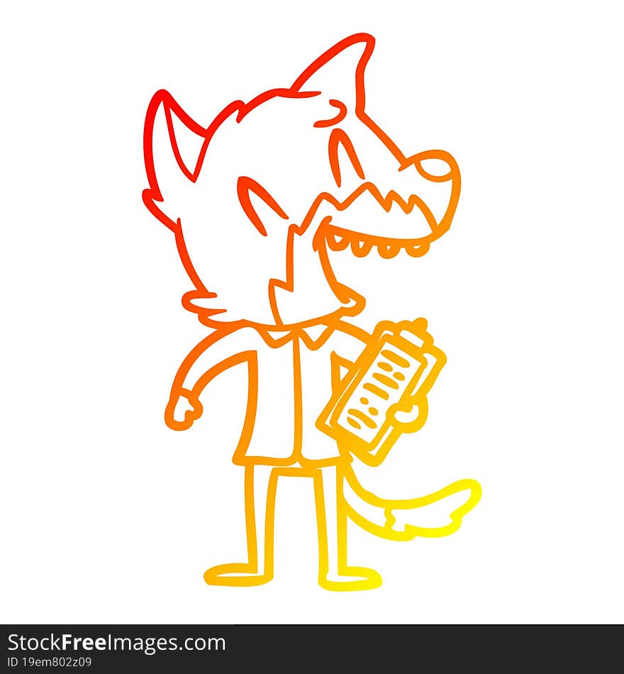 warm gradient line drawing of a laughing fox salesman