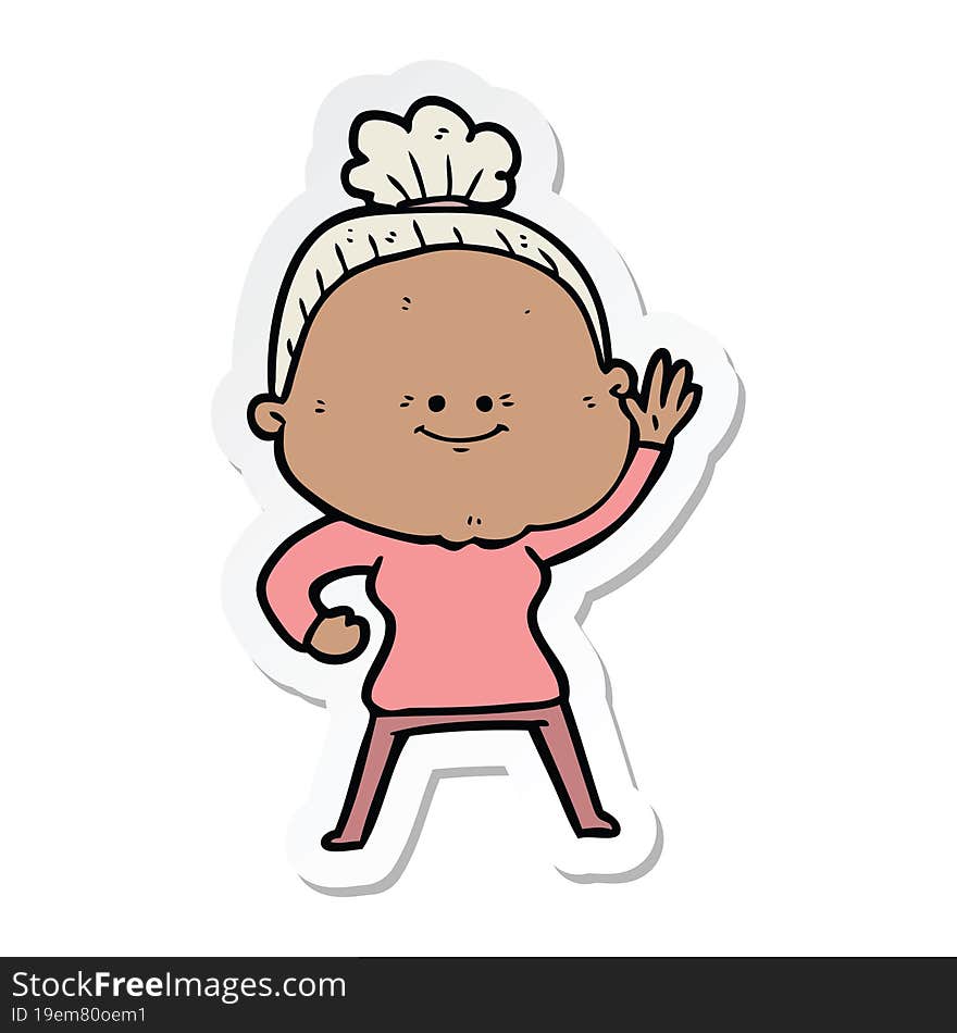 sticker of a cartoon happy old woman