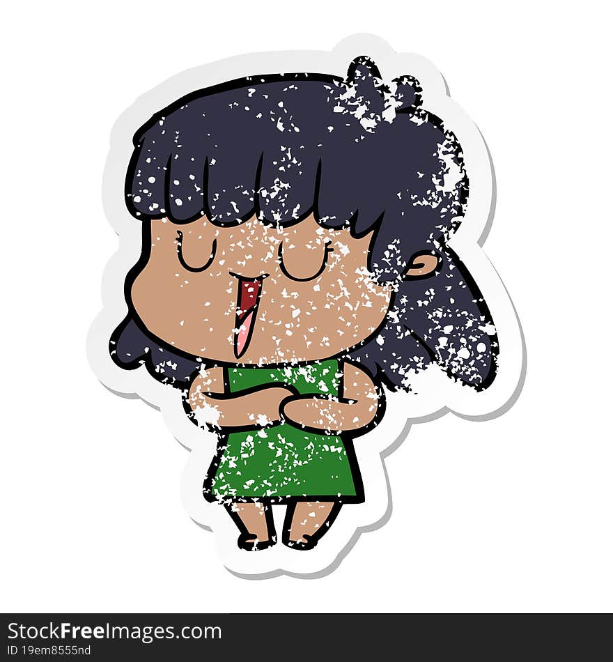 Distressed Sticker Of A Cartoon Woman Laughing