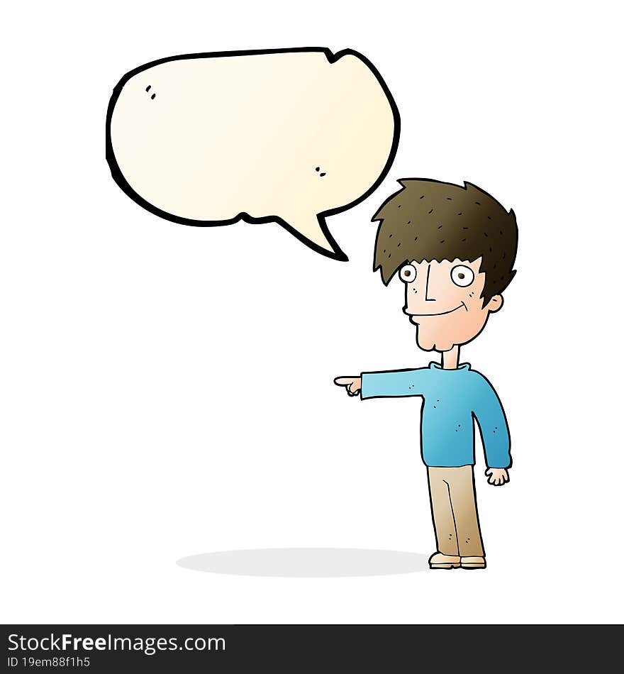 Cartoon Happy Man Pointing With Speech Bubble