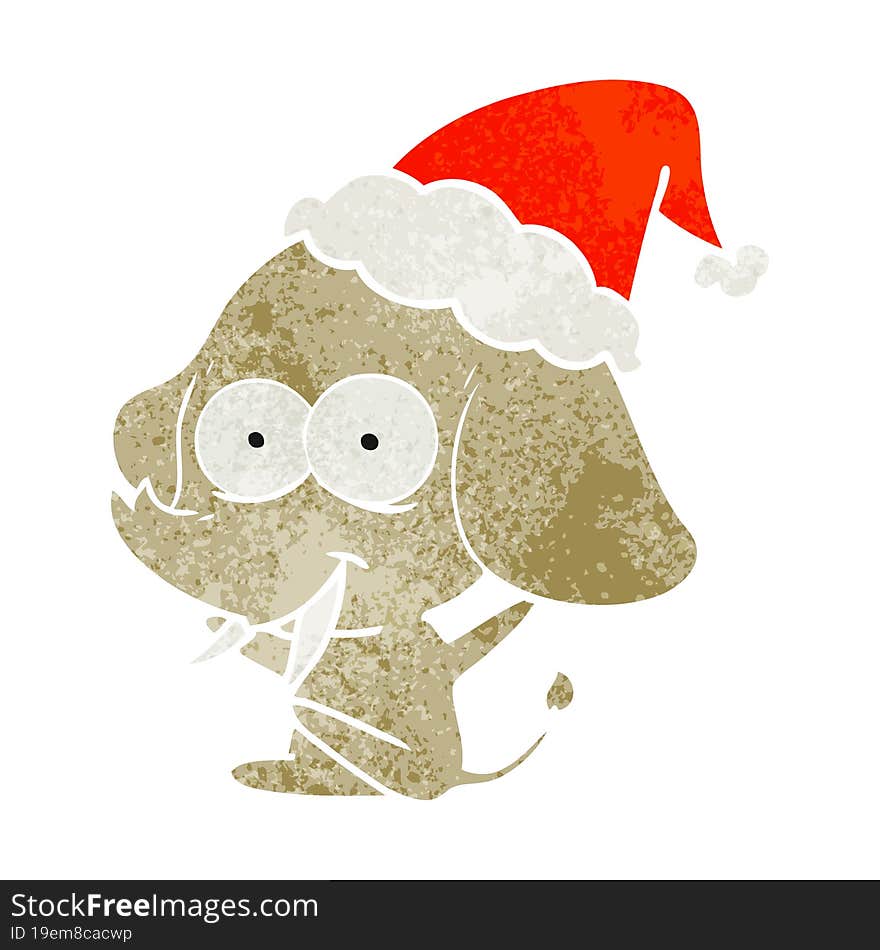 happy retro cartoon of a elephant wearing santa hat