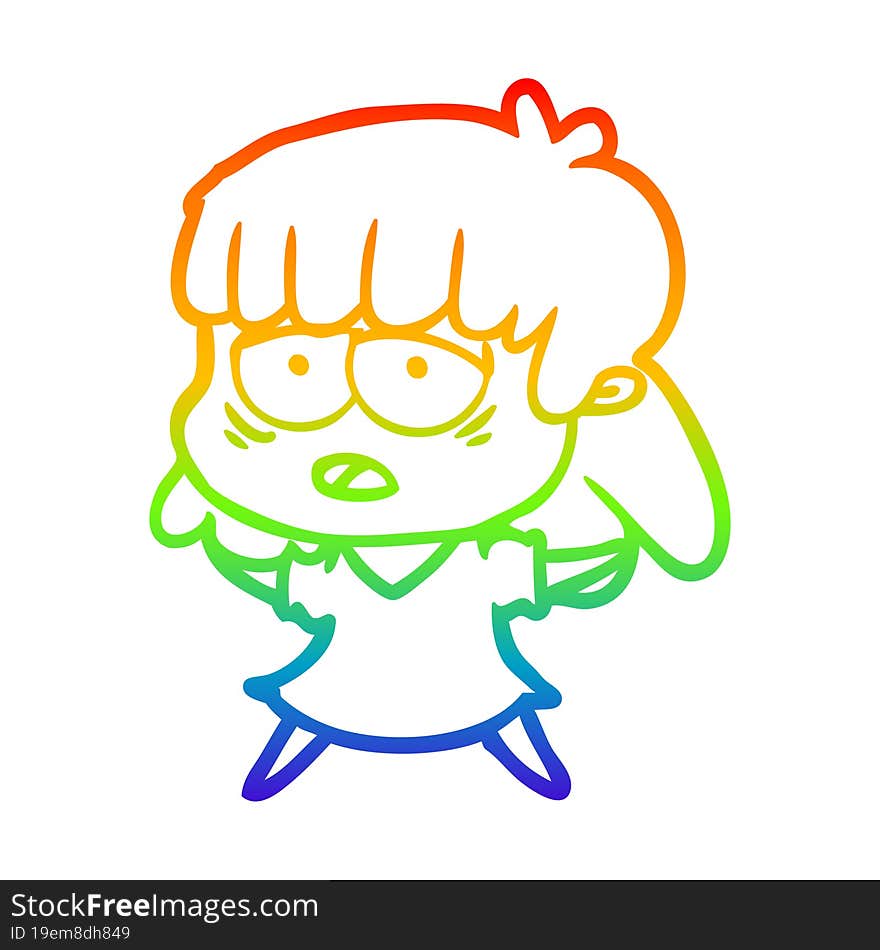 rainbow gradient line drawing cartoon tired woman