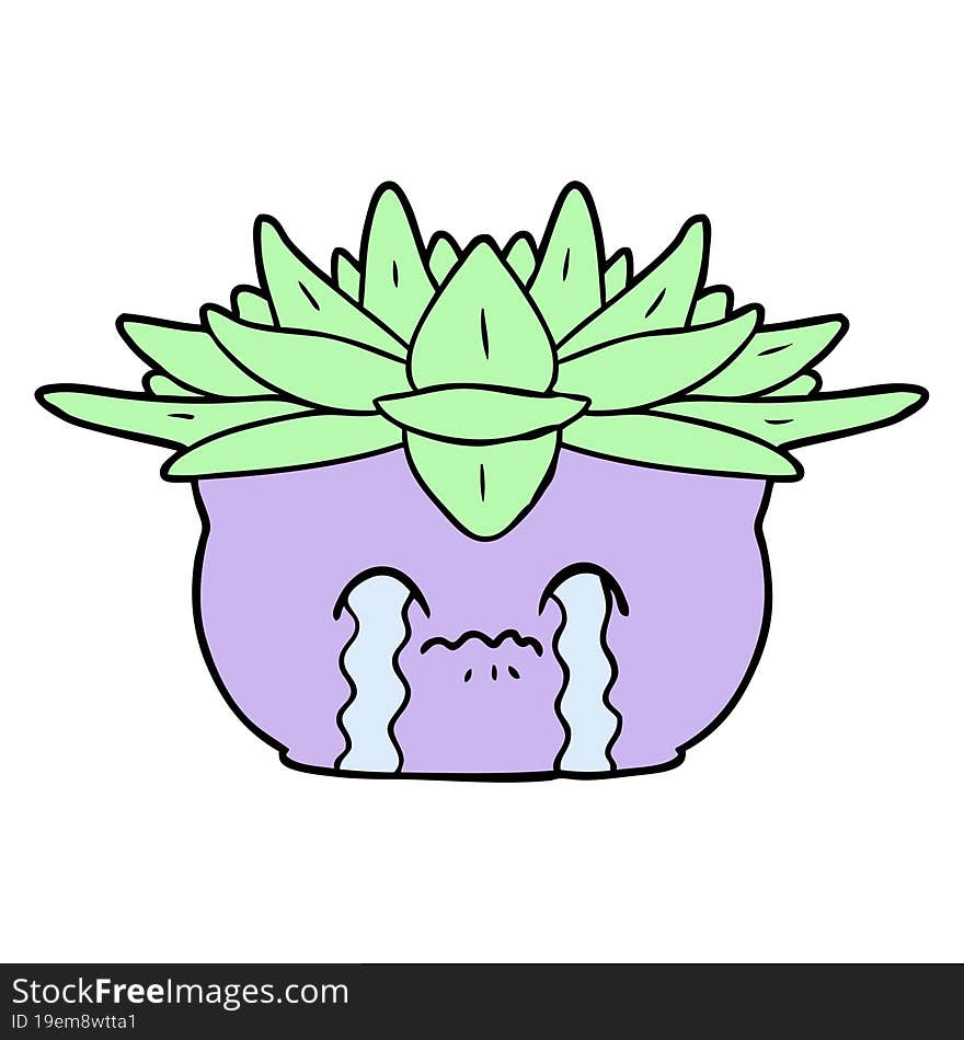 cartoon crying house plant. cartoon crying house plant