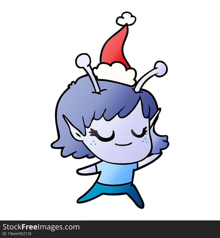 Smiling Alien Girl Gradient Cartoon Of A Wearing Santa Hat