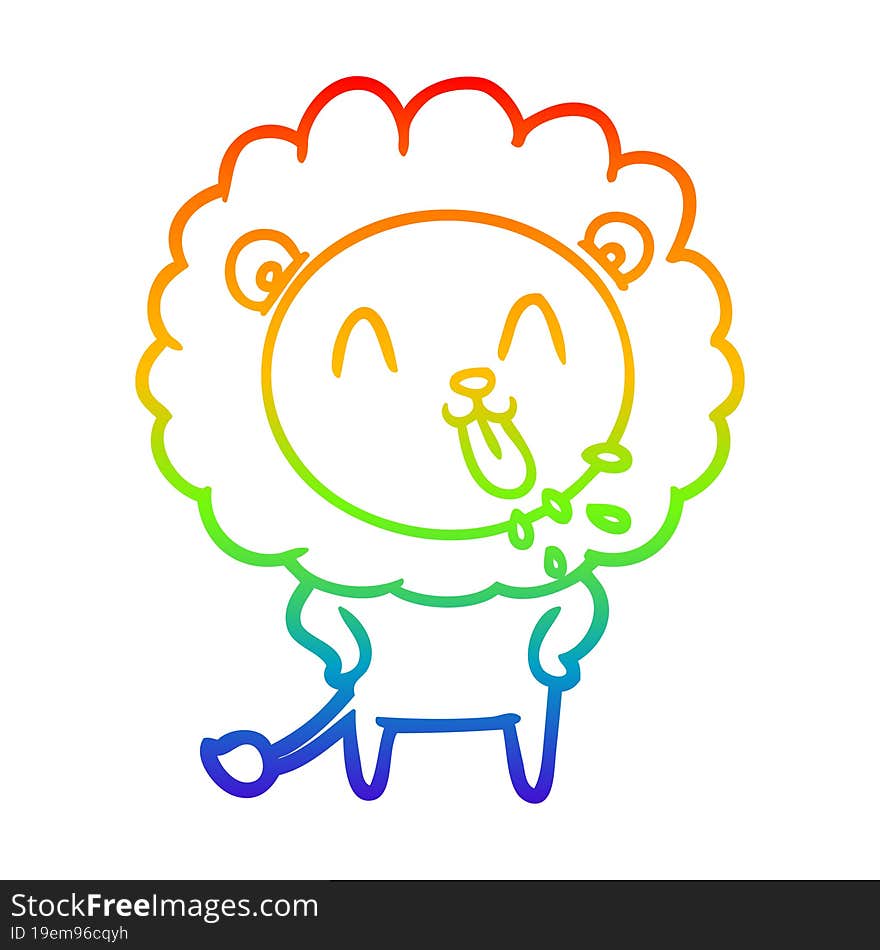 rainbow gradient line drawing of a happy cartoon lion