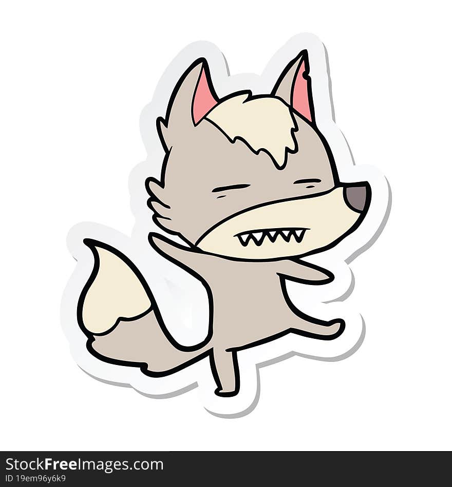 Sticker Of A Cartoon Wolf Showing Teeth