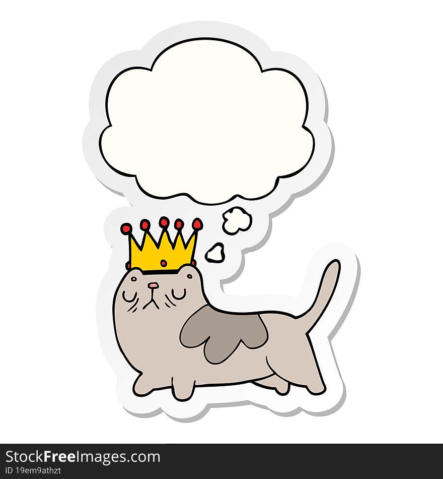 cartoon arrogant cat and thought bubble as a printed sticker