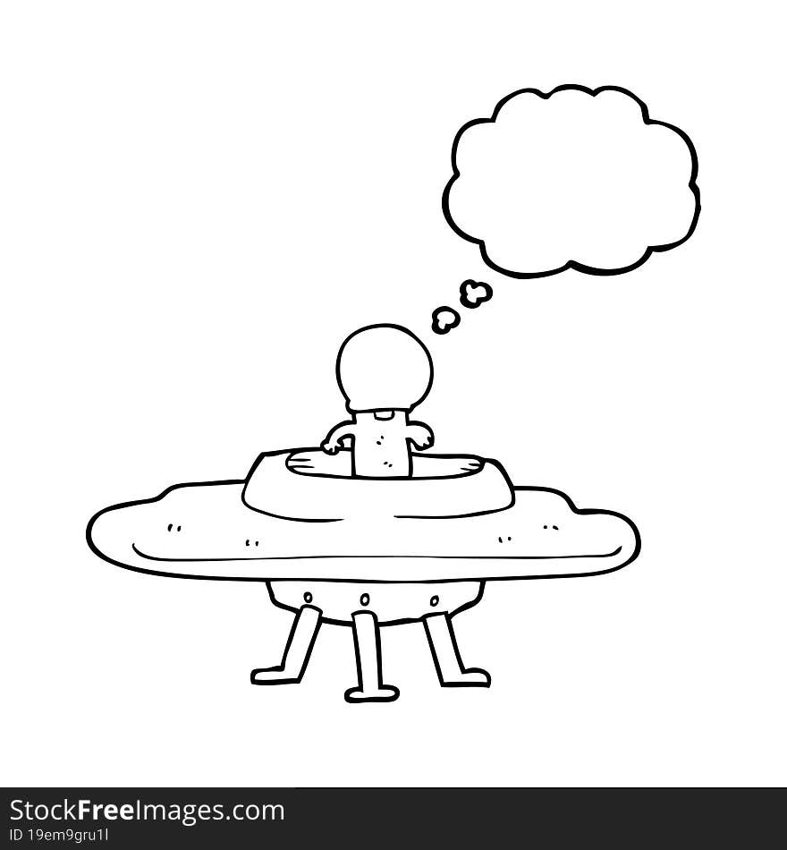 freehand drawn thought bubble cartoon flying saucer