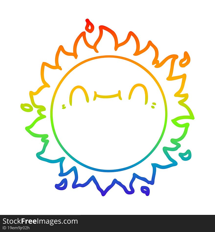 Rainbow Gradient Line Drawing Happy Cartoon Sun