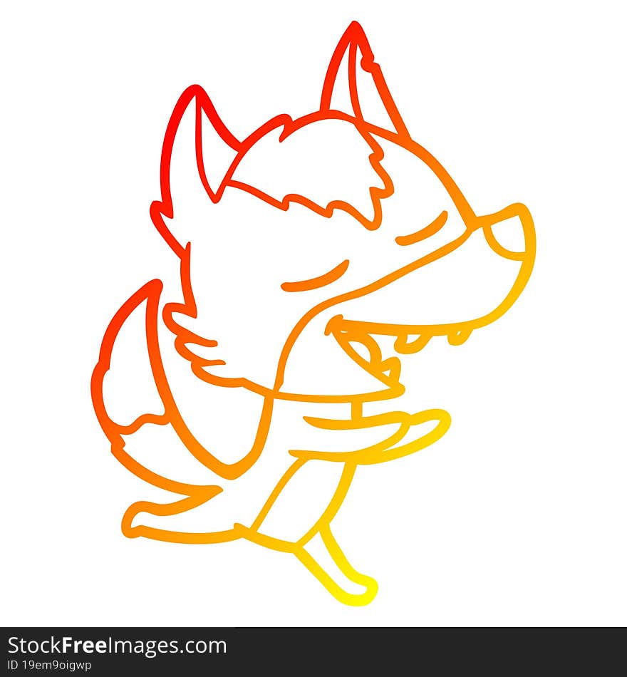 warm gradient line drawing cartoon wolf laughing