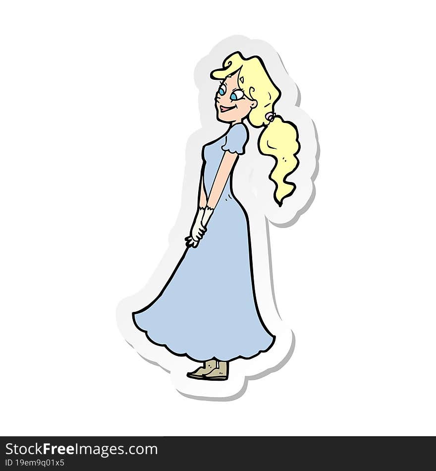 sticker of a cartoon pretty woman in dress