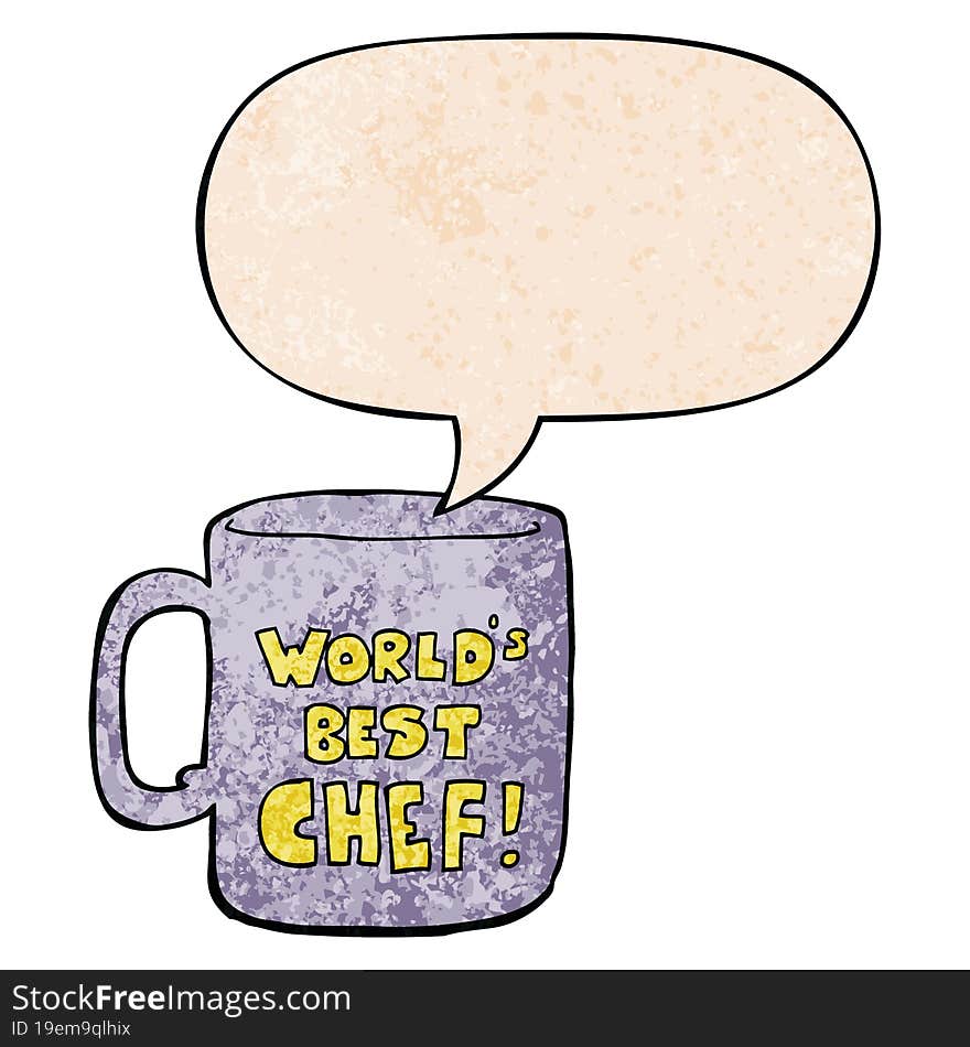 worlds best chef mug and speech bubble in retro texture style