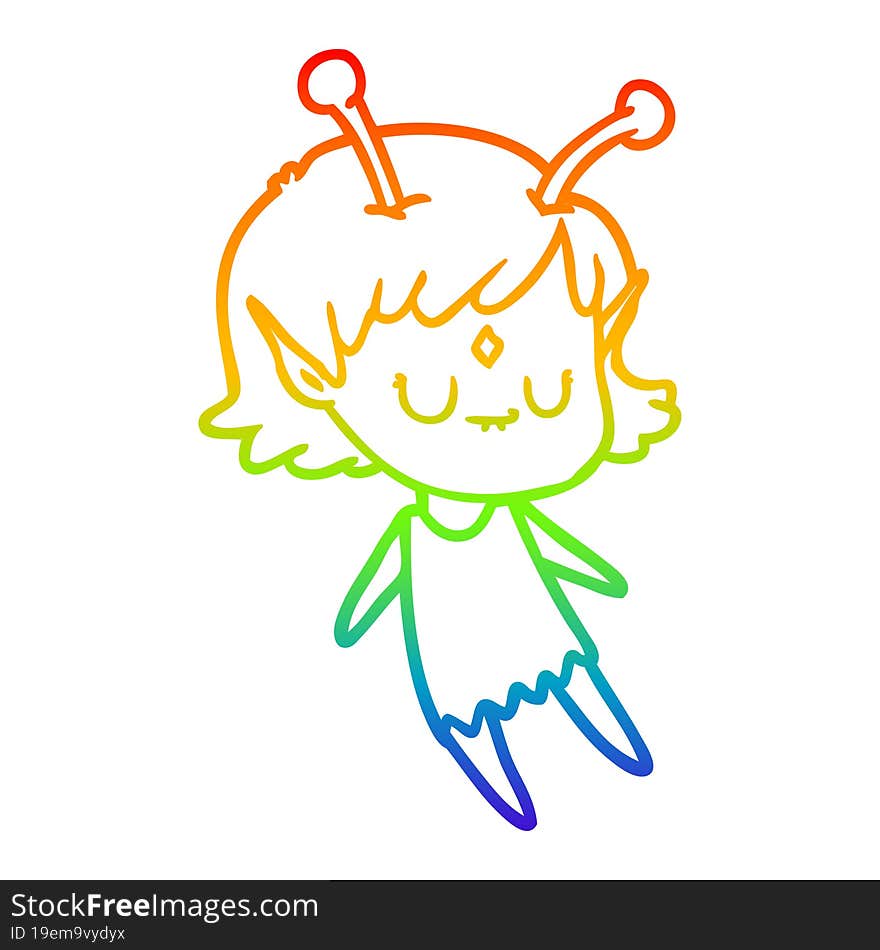 rainbow gradient line drawing of a cartoon alien girl