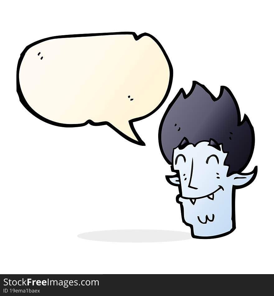 cartoon happy vampire head with speech bubble