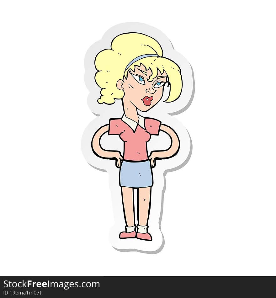 sticker of a cartoon woman with hands on hips