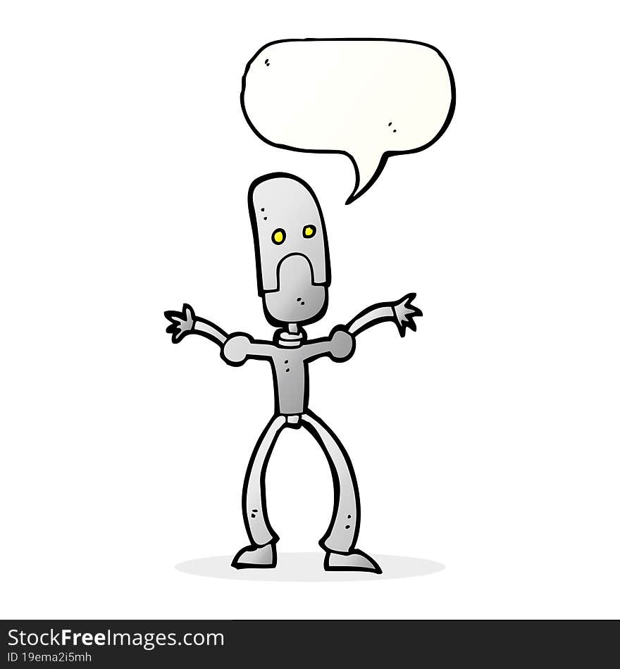 cartoon funny robot with speech bubble