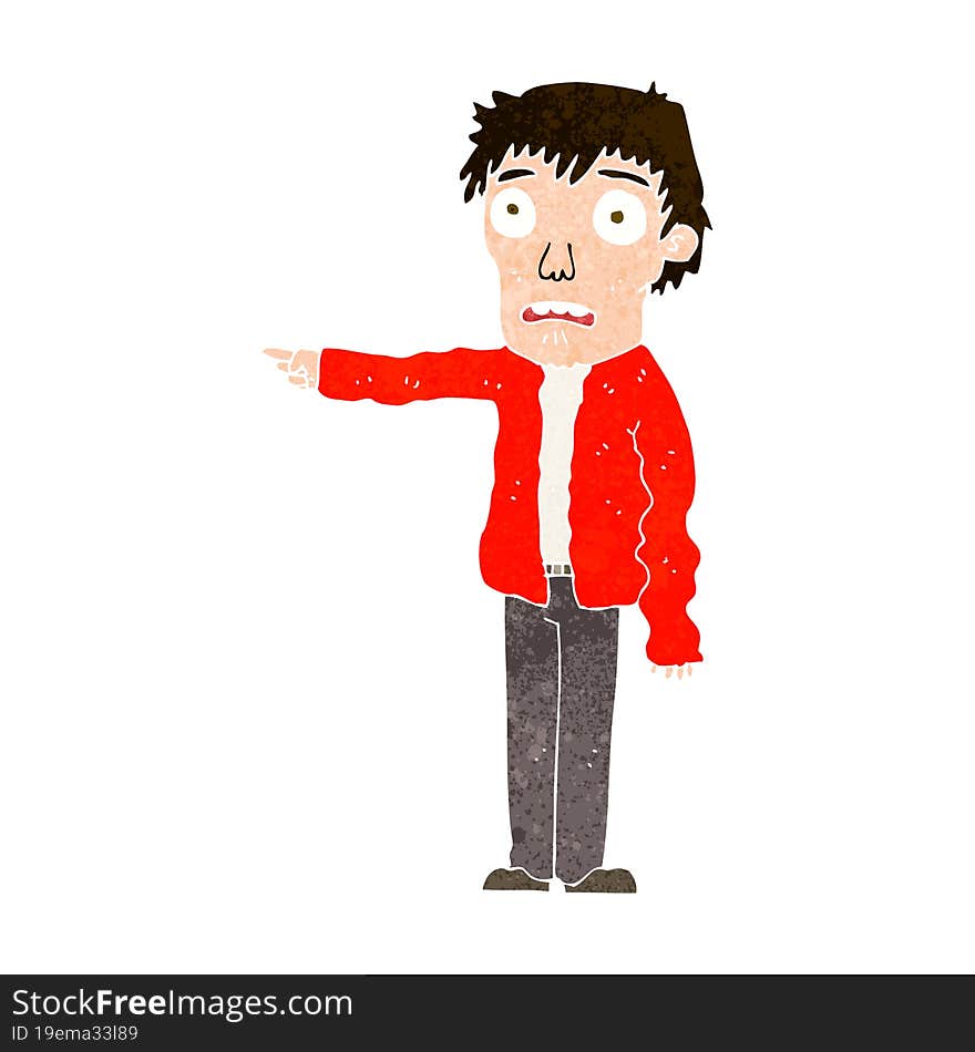 cartoon terrified man pointing