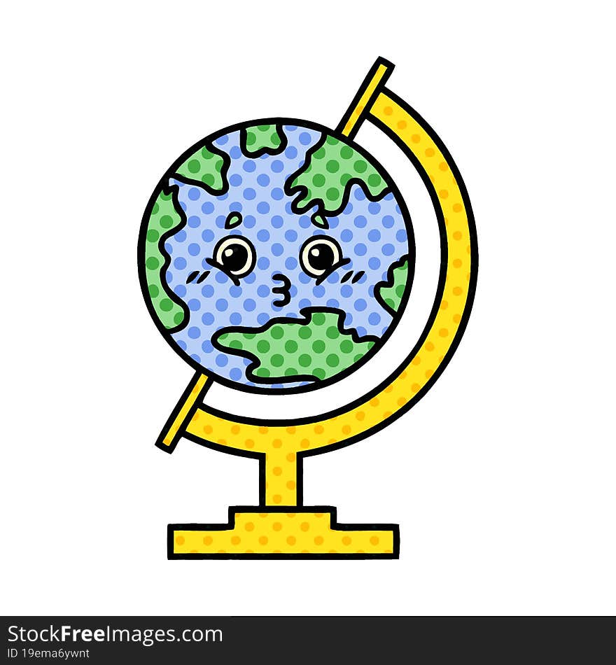 comic book style cartoon globe of the world