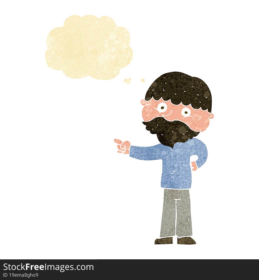 Cartoon Bearded Man Pointing With Thought Bubble