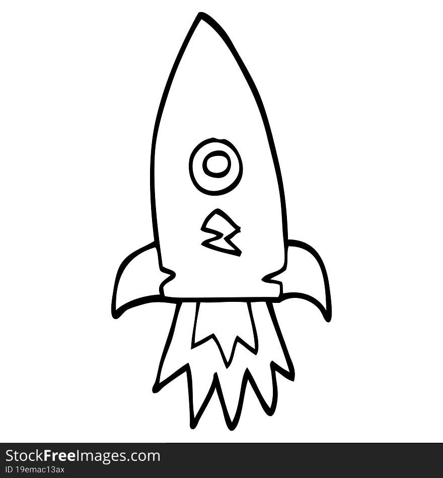 line drawing cartoon space rocket