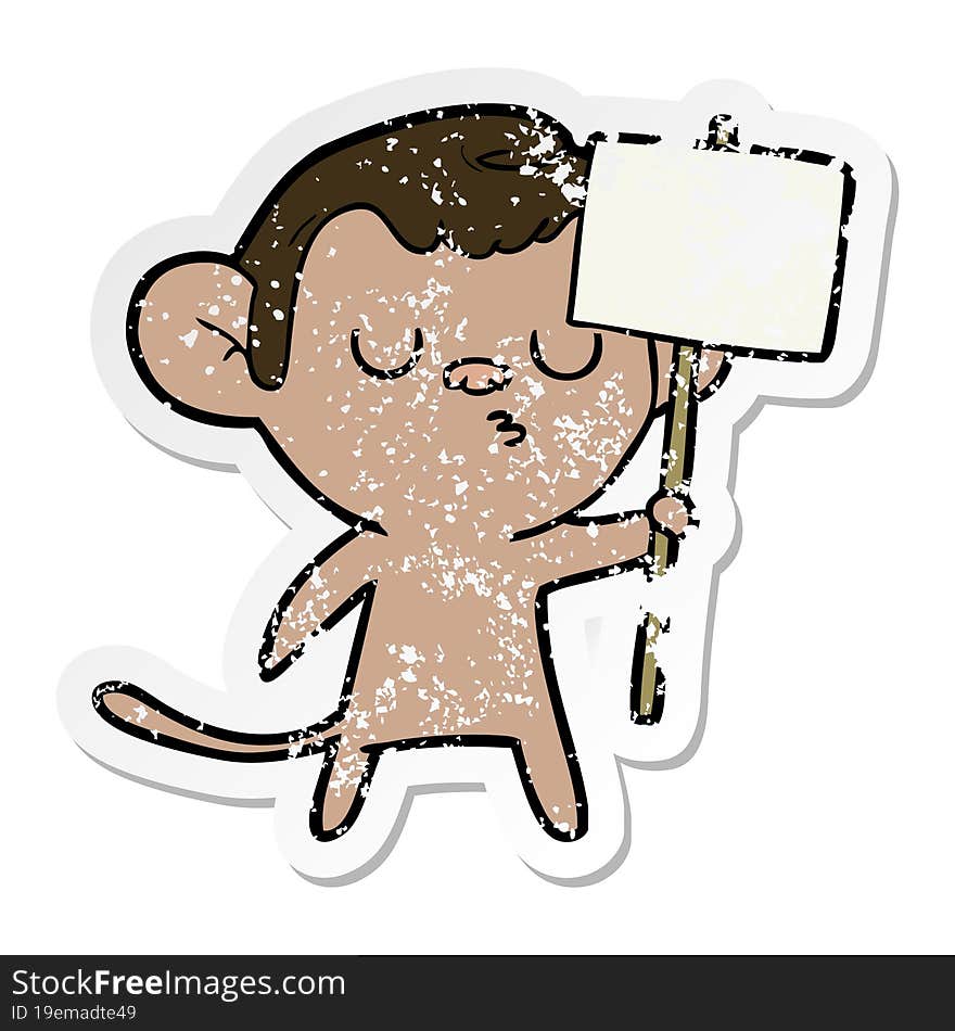 distressed sticker of a cartoon monkey