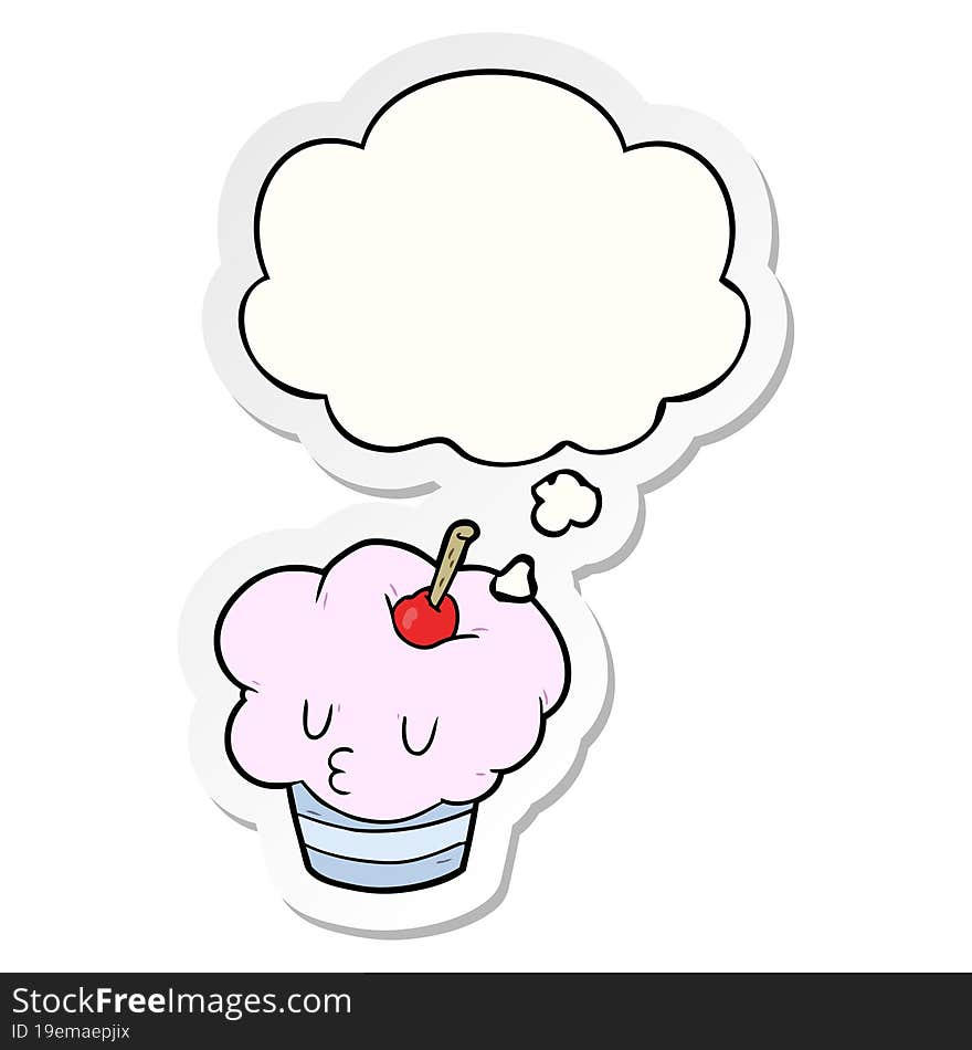 cartoon cupcake with thought bubble as a printed sticker